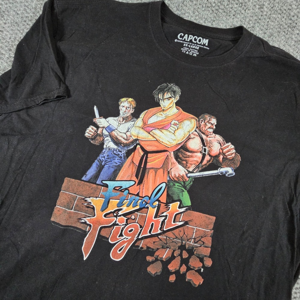 Capcom Final Fight Graphic T-Shirt Mens 2XL Black Retro Arcade Gaming Tee